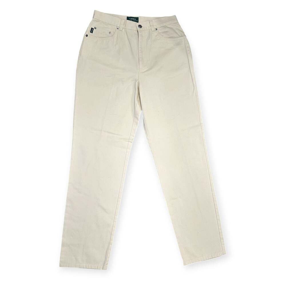 Lauren Ralph Lauren High Rise Straight Leg Cream Twill Pants Minimalist Size 8